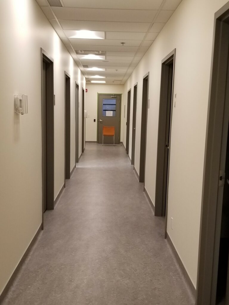 Our hallways before the environmental design, prepped for the big change